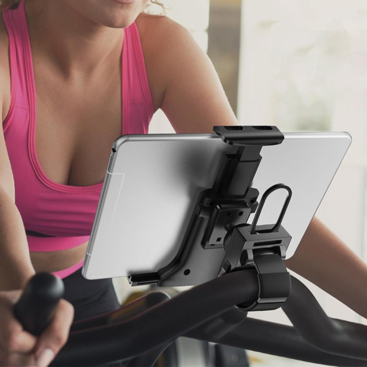 Mount, Tablet Holder with Anti-Slip Pole Clamp Belt, Adjustable Tablet Mount for Vocal Booth, Microphone Stand, Treadmill, Fits Up to 13" Tabs