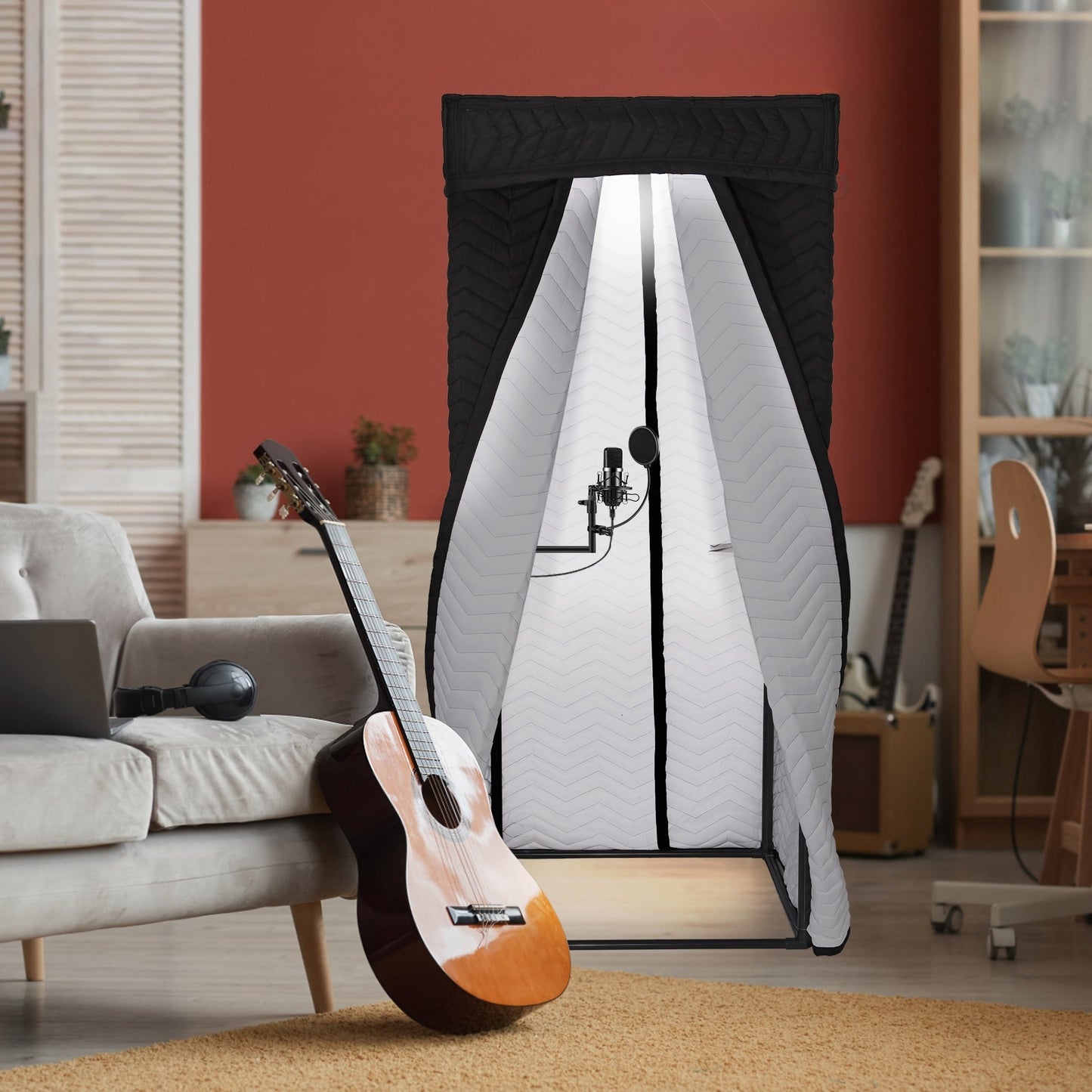 Voctent Portable Vocal Recording Booth – Studio-Grade Echo-Free Sound Booth - ZIGZAG BLACK & WHITE
