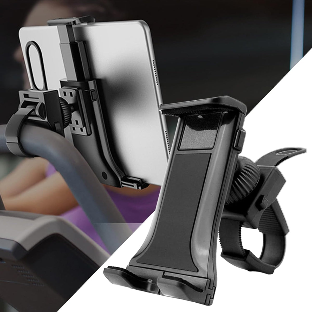 Mount, Tablet Holder with Anti-Slip Pole Clamp Belt, Adjustable Tablet Mount for Vocal Booth, Microphone Stand, Treadmill, Fits Up to 13" Tabs