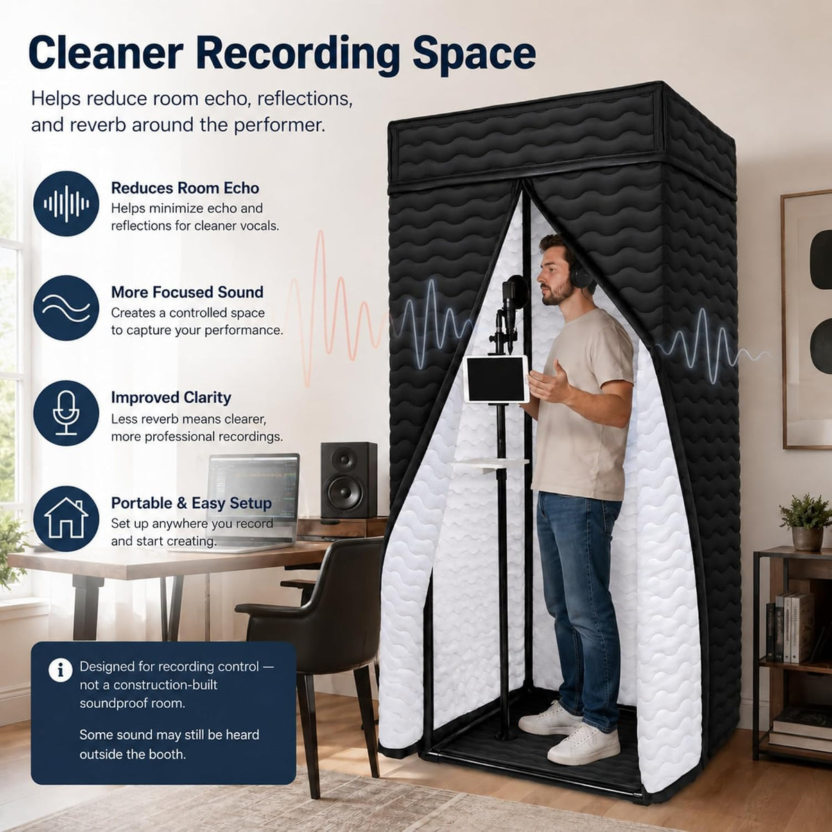 Portable Vocal Booth for Recording, Sound Booth for Home Studio